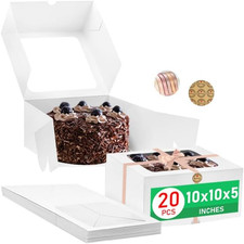 20 Pcs White Cake Box with Window,10X10X5 Inches, Bakery Boxes with Handmade Lov
