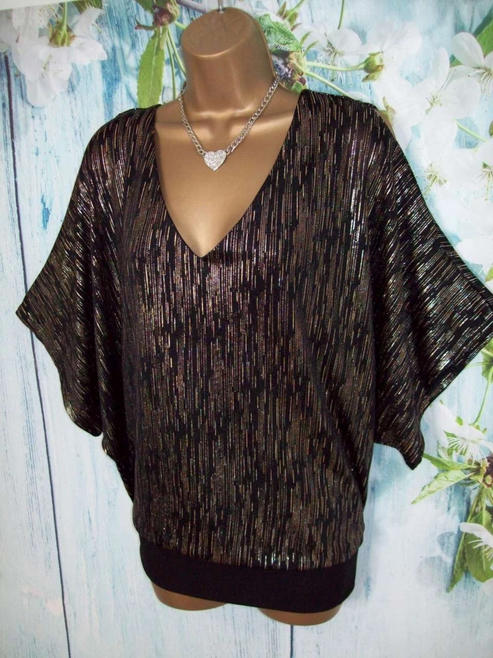 WALLIS Petite L 16 18 Black Gold Sparkle Kimono Top Party Christmas Glam - Image 4 of 4