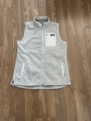 L.L. Bean Fleece Long Sweater Vest Womens XL Gray Mock Neck Full Zip Knit