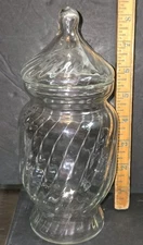 VTG Apothecary Glass Twist Swirl Tall Lidded Jar Midcentury 8"