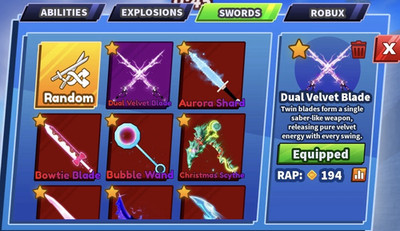 Dual Velvet Blade Equipped In-Game Sword Selection Inventory Screenshot