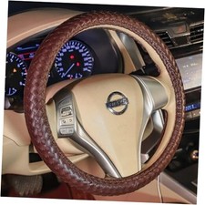 Elegant Men Steering Wheel Cover Leather for Car Hand-Made Wheel Wrap Brown