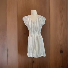 Naif Dress Womens Large Beige White Linen Blend Stripe Belted Pullover, Summer