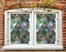 3D Reflective Pattern A420 Window Film Print Sticker Cling Stained Glass UV Amy
