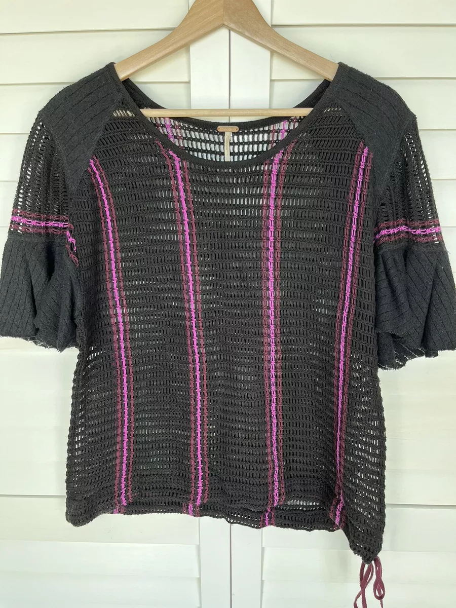 Free People Open Knit top with Waist Drawstring Size Large | eBay