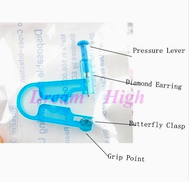 Pistola perforadora de oreja herramienta de asepsia de seguridad aguja kit de cuerpo desechable gema pendiente Foto 2 de 2