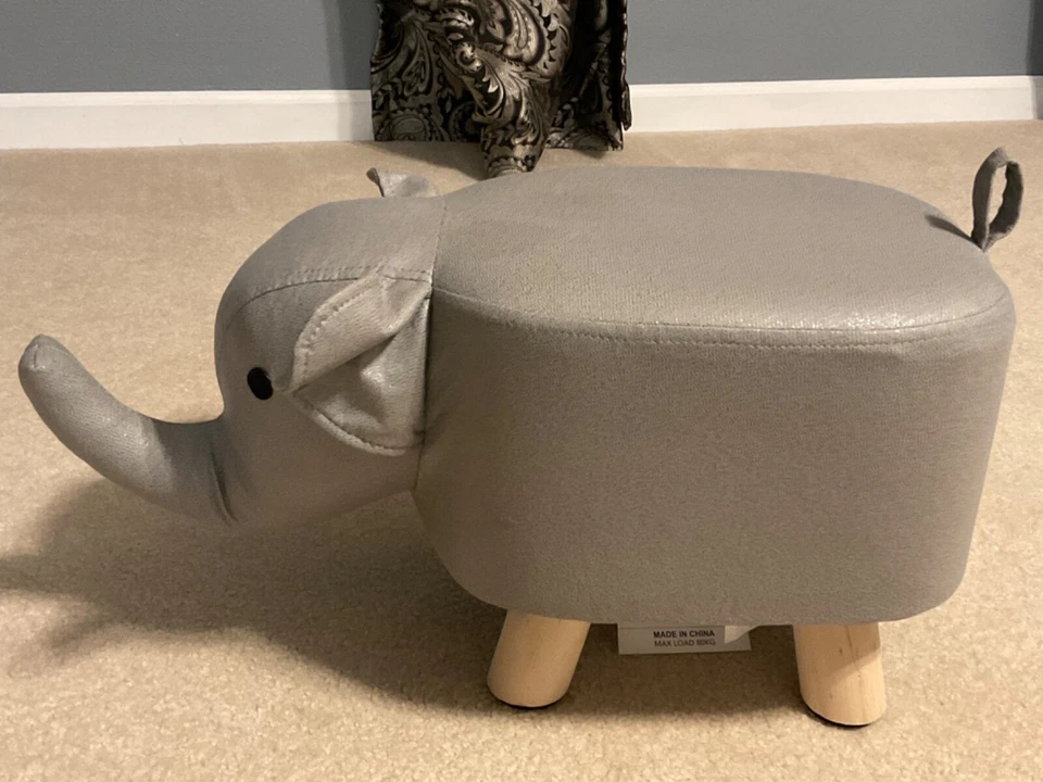 New Gray Elephant safari Shaped kids Ottoman Footrest Modern foot Stool nursery - Image 2 of 3