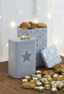 2er Set Dosen Blech Dose Scandi Chic Stern Tannenbäume Star & Trees Krasilnikoff