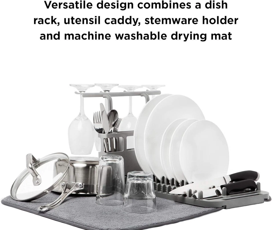 Estante seco que ahorra espacio y alfombrilla de microfibra para platos y utensilios de almacenamiento carrito de utensilios PLIEGUES Foto 2 de 4