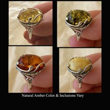 BALTIC HONEY BUTTERSCOTCH CITRINE or GREEN AMBER  STERLING SILVER HANDMADE RING