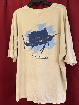 Costa Mens Yellow Logo Wear Blue Marlin Graphic T Shirt Size XXL