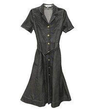 L.K. Bennett London Grey LINEN Blend Belted Flare Dress Princess Kate Size 6 EUC