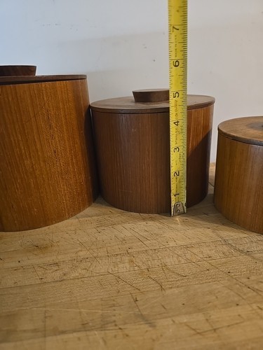 VTG McM Midcentury Danish Teak Bent Wood Nesting Canisters Set 4 PC With Lids - Picture 11 of 18