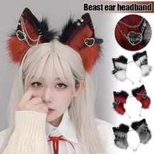 Anime Faux Fur Cat Ears Headband Fluffy Sweet Punk Animal Cosplay Costume Props.