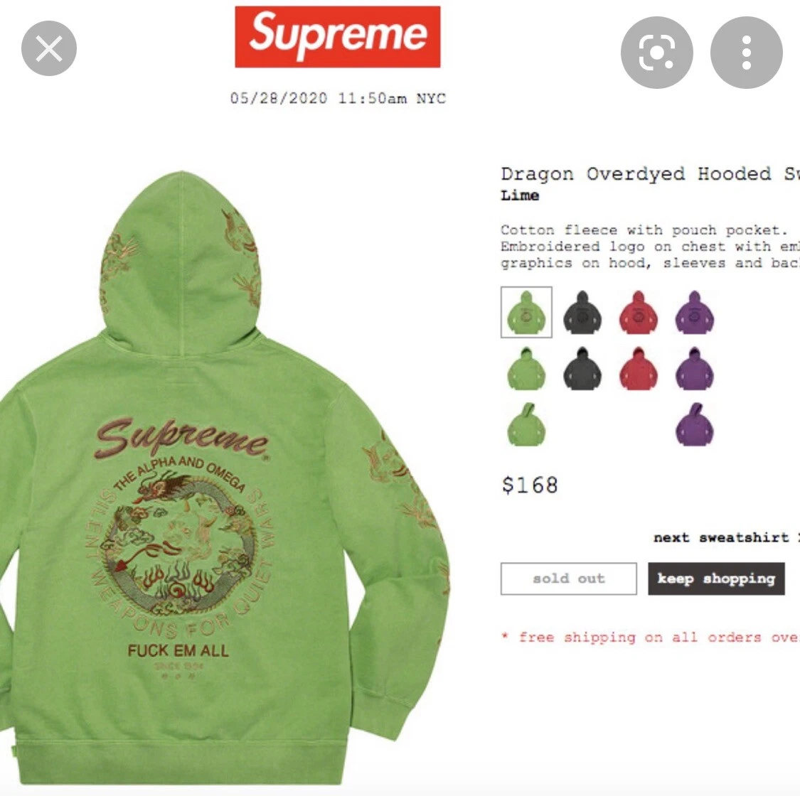 Sweat à capuche dragon brodé suprême