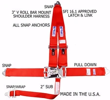 RJS RACING SFI 16.1 LATCH & LINK SNAP 5 POINT SEAT BELT V HARNESS RED 1125504