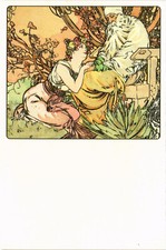 PC ALPHONSE MUCHA, THE AGES - ADULTHOOD, ART NOUVEAU, Vintage Poscard (b48505)