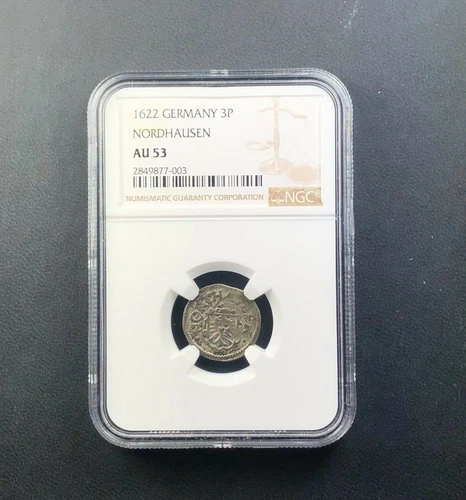1622 Germany Nordhausen 3 Pfennig. NGC AU 53.