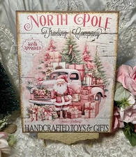 North Pole Santa Retro Pink Christmas Truck , Handcrafted Plaque/ Sign