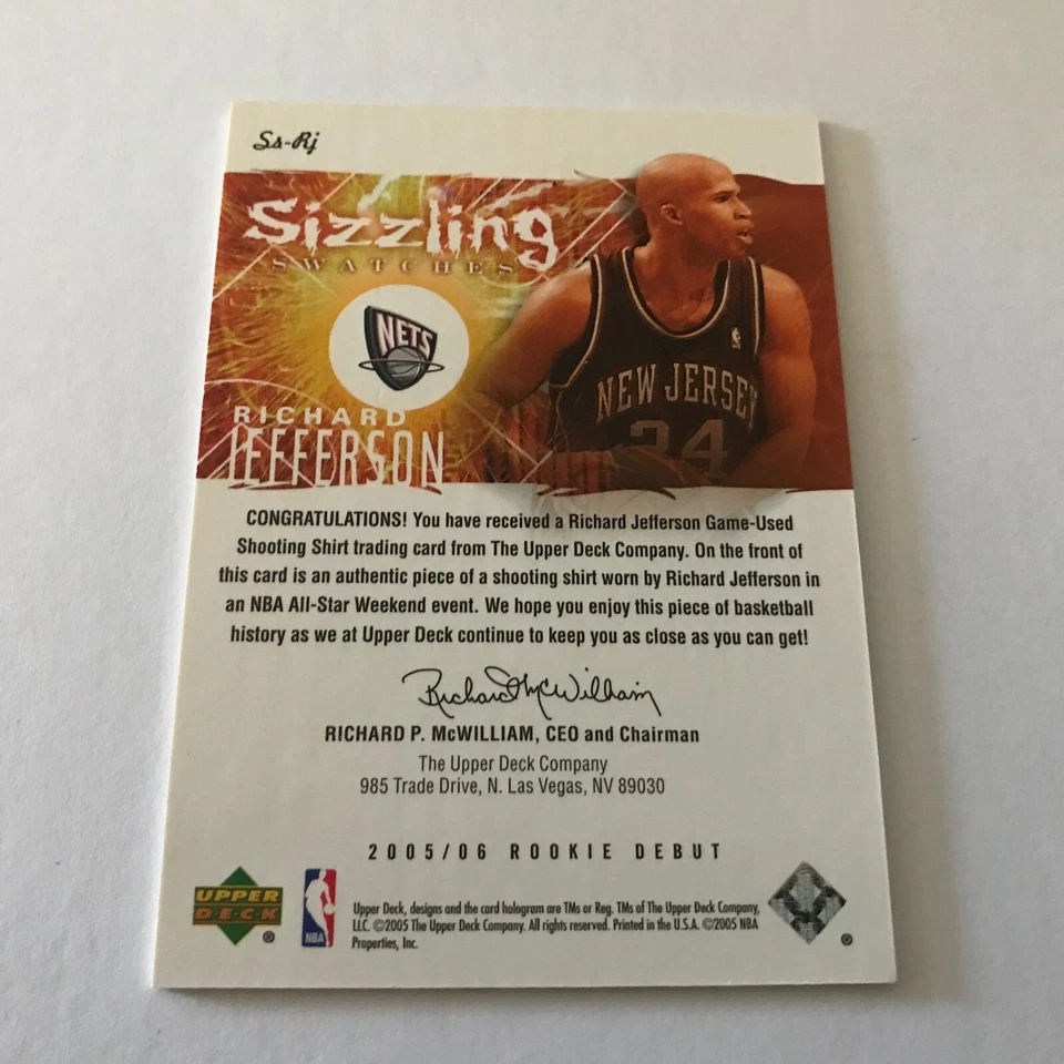 2005-06 Upper Deck New Jersey Nets Richard Jefferson Rookie Relic Card #SS-RJ - Image 3 of 3