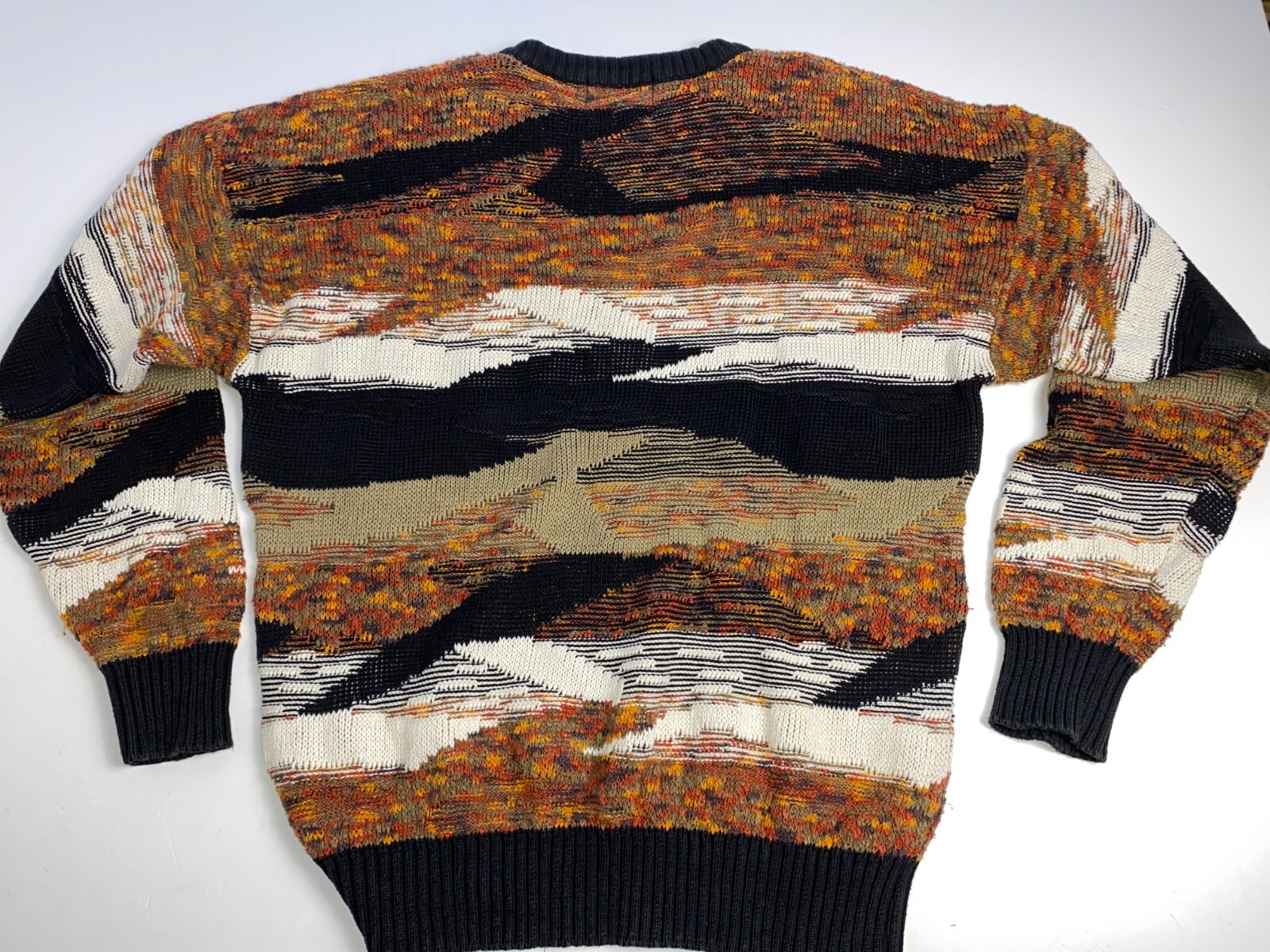 Back Knit Pattern VTG London Fog Sweater Men's XL Crewneck Coogi Style Geometric Knit USA ...
