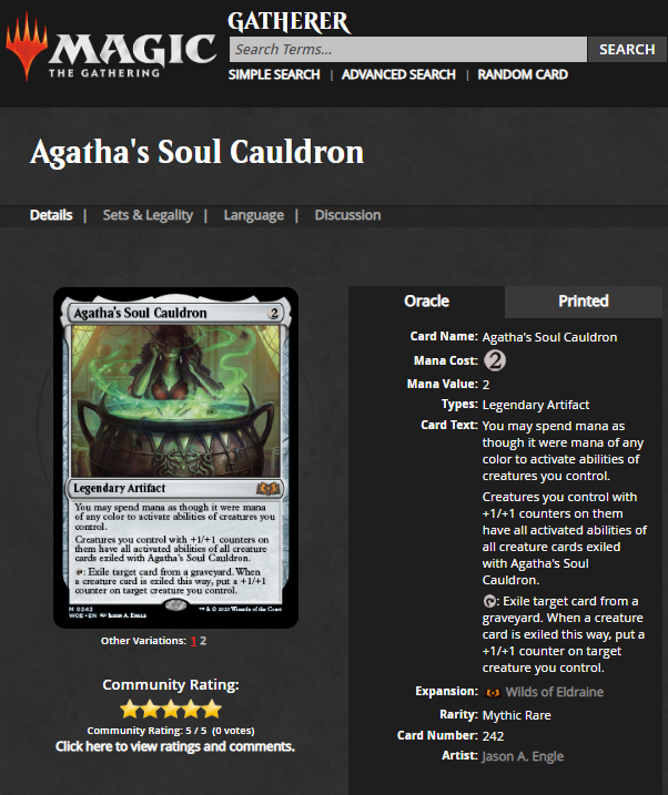 Magic the Gathering Wilds of Eldraine Foil Agatha's Soul Cauldron