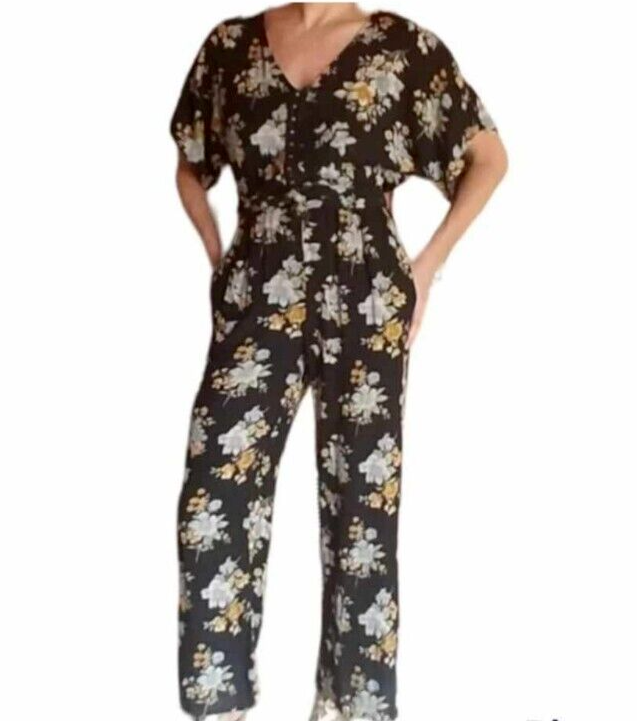 American Eagle Black Floral Jumpsuit Size Medium