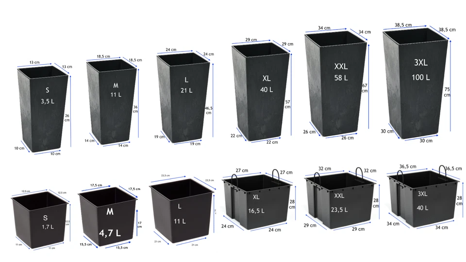 Blumenkübel Eckig Pflanzkübel Modern in Betoneffekt Einsatz 6 Größen/SCHWARZ - Bild 3 von 3