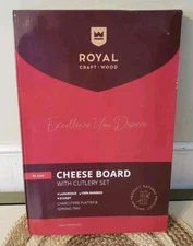 Royal Craft Wood Bamboo Cheese Board, Charcuterie Platter, 4 Pc Cutlery Set
