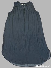 Ann Taylor Loft Dress Womens Medium Dusty Blue Tie Neck Tank Cottagecore Pockets