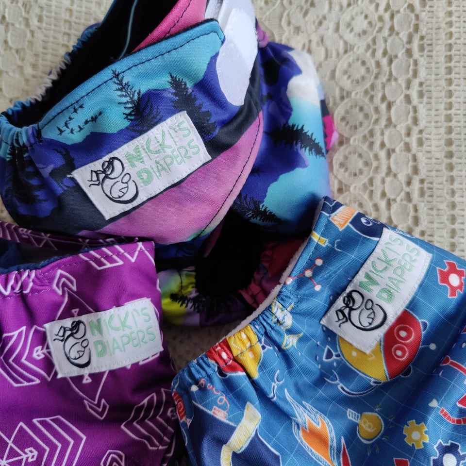 Pañales de tela de bolsillo, forro polar de Nicki's Diapers. Sistema operativo, 7-25 libras. Lote de 3 Foto 2 de 4