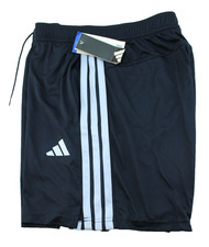 NWT ADIDAS 3-Stripe Men's Large Navy Blue / Light Blue 2 Zippered Pockets Shorts