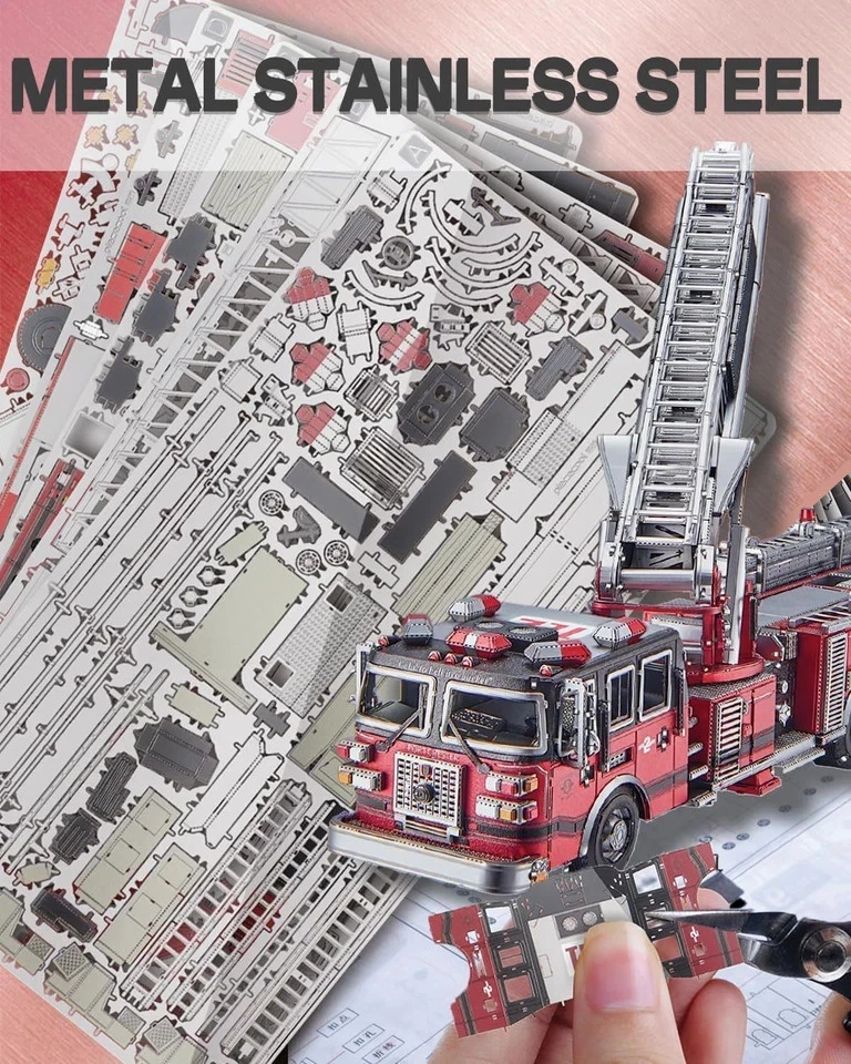 Piececool Rompecabezas de Metal 3D para Adultos, Escalera Camión Camión Camión Bomberos Modelo Kits Construir Foto 4 de 4