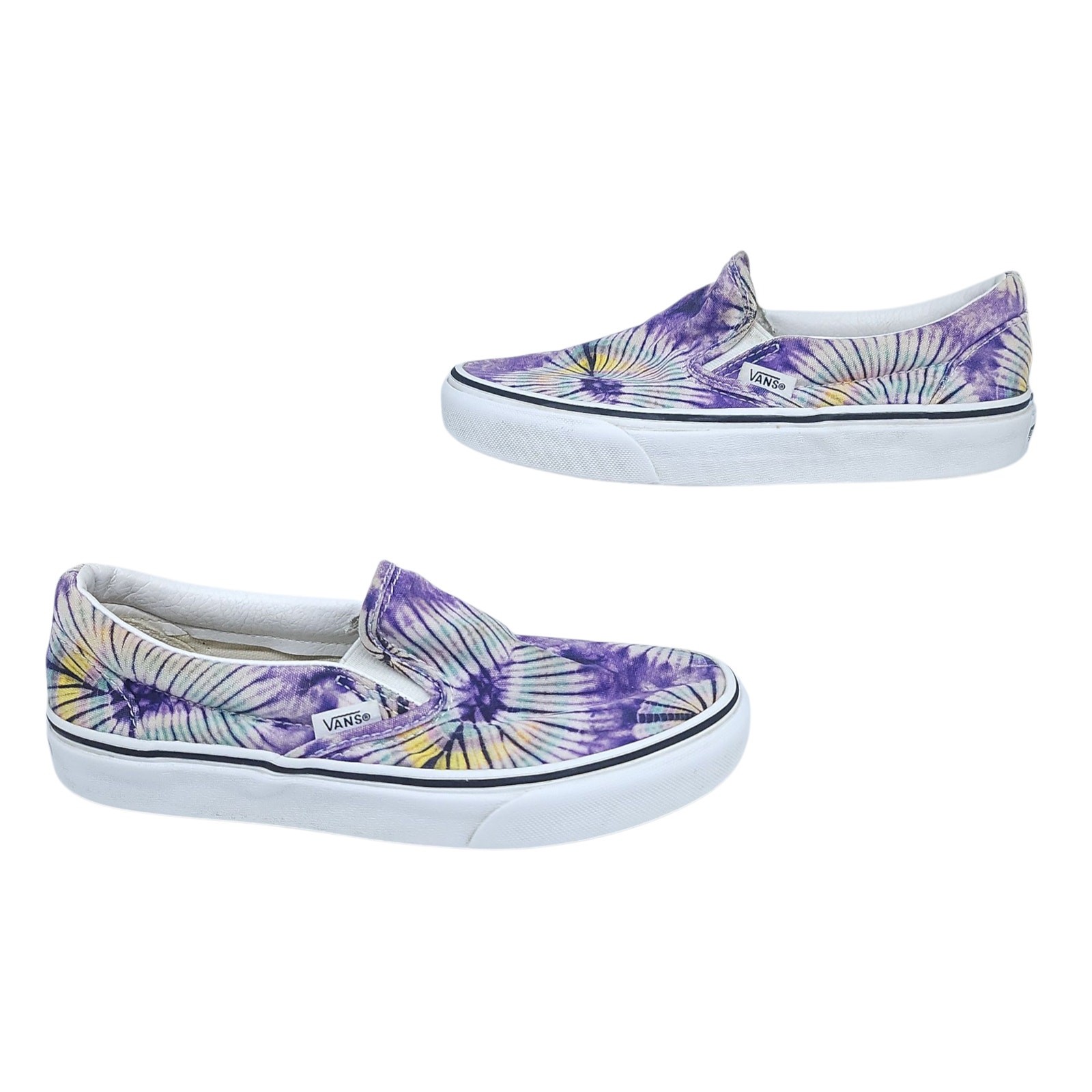 Vans Womens Size 5.5 Purple Spiral Tie Dye Slip On Sneakers White Yellow Blue Low Top-image