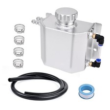 Coolant Overflow Tank, Aluminum Coolant Reservoir Tank with Hose Kits, Silver