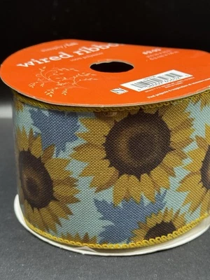 Nicole Sunflower And Fall Leaves W Yellow Trim Burlap Wire Edge Ribbon 2.5”x 25’ - Image 1 of 4