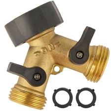 Garden Hose Splitter 2 Way Heavy Duty, Brass Faucet Adapter With Rubber Grip 