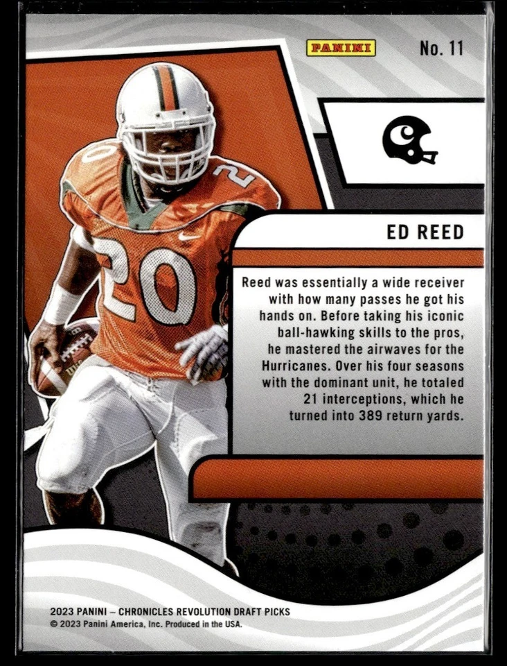 2023 Panini Chronicles Draft Picks Revolution Ed Reed Miami Hurricanes #11 - Image 2 of 2