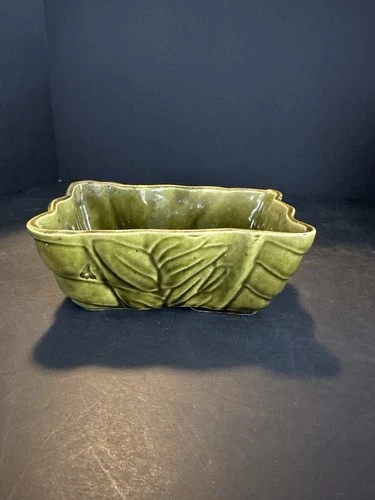 Vintage Shawnee Pottery Leaf Planter Olive Green USA SP 3-6" MCM Windowsill Plan