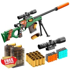 Bsyzyani Realistic Green Toy Gun Scope Sniper Rifle Fake Foam Pellet Ejecting