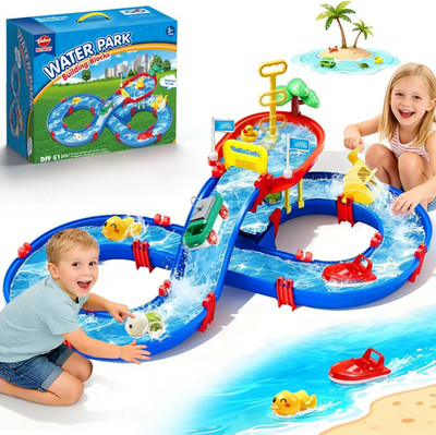 VATOS 2-Tier Outdoor Water Table Toys for Kids, 61PCS DIY Summer Waterways Plays