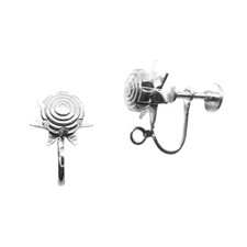 Vintage Screw Back Earring Findings with Open Loop, Flower Charm Silver Tone