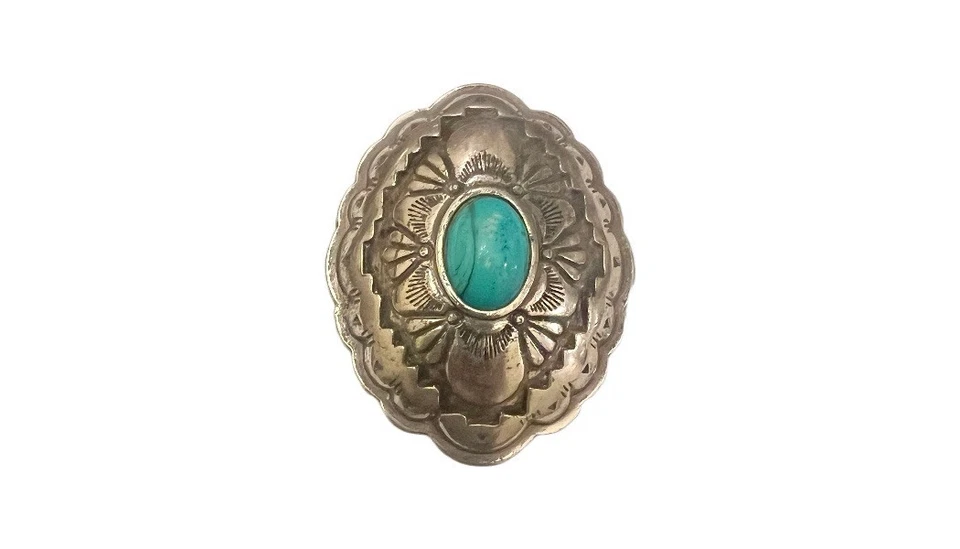 Western Turquoise Belt Concho Silver Tone Southwest Oval Shape 2.25” X 1.5” - Image 2 of 4