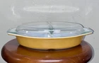 Vintage Pyrex Yellow 1 Quart Oval Divided Casserole Split Dish With Lid 945C EUC