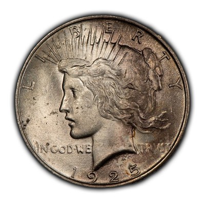 1925 $1 Silver Peace Dollar - Subtle Violet Toning - BU - SKU-D4847