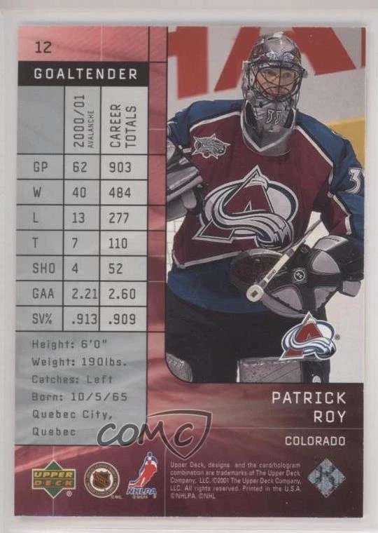 2001-02 Upper Deck Top Shelf Patrick Roy #12 HOF - Image 2 of 2