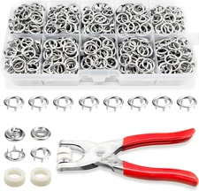 200Set Metal Snap Button Kit - Silver Hollow Snaps for Fabric with Fastener Plie