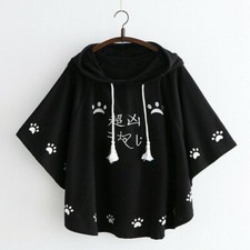 Women Girls Cloaks Coat Hooded Loose Cotton Japanese Cute Cartoon Embroidery