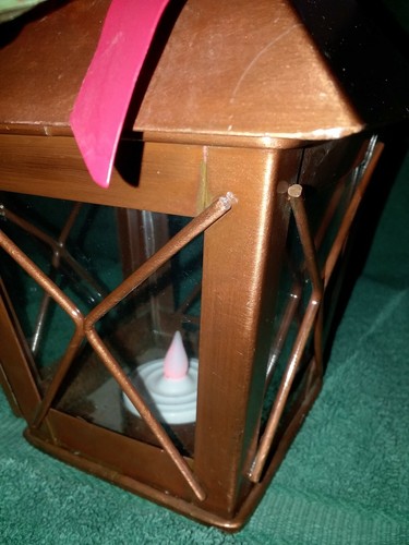 Copper COLOR LATERN WITH Ribbon /holly with glass /metal - Picture 7 of 7