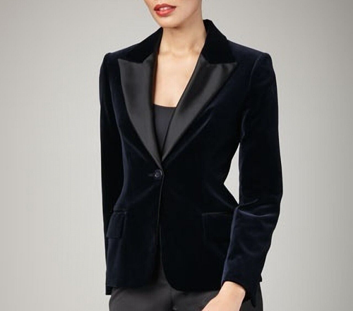 Black Velvet Jacket Womens One Button 